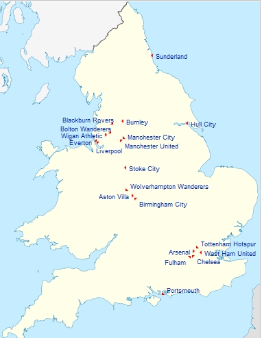 英超各球队主场具体位置