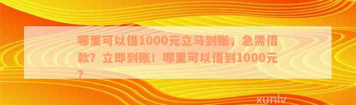 1000元快借平台哪个到账快？分享几个实用的，帮你解决燃眉之急！