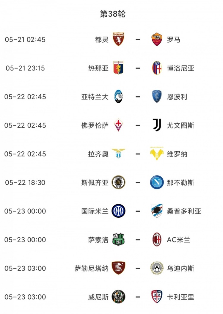 意甲31-33轮赛程：4月7日2：45罗马vs尤文 21日2：45米兰亚特兰大