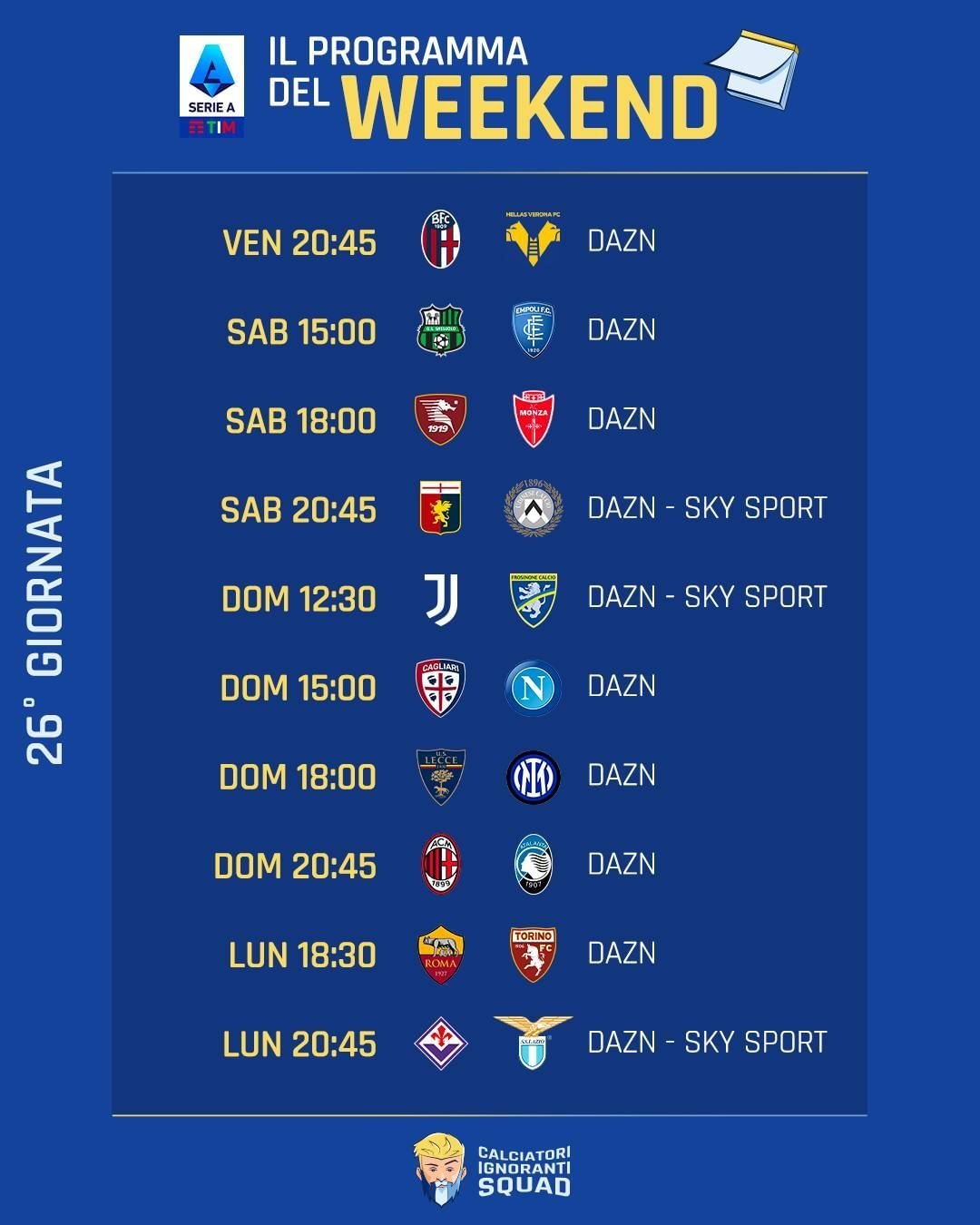 今晚意甲各场比赛时间，提前知晓