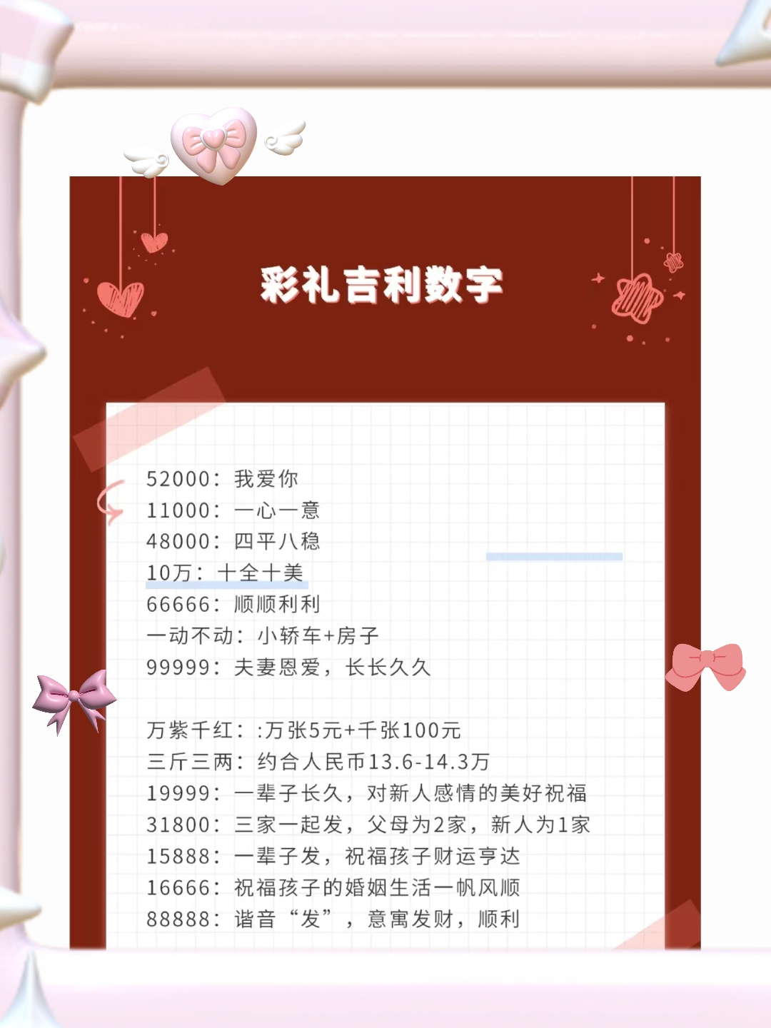 结婚彩礼吉利数字大全