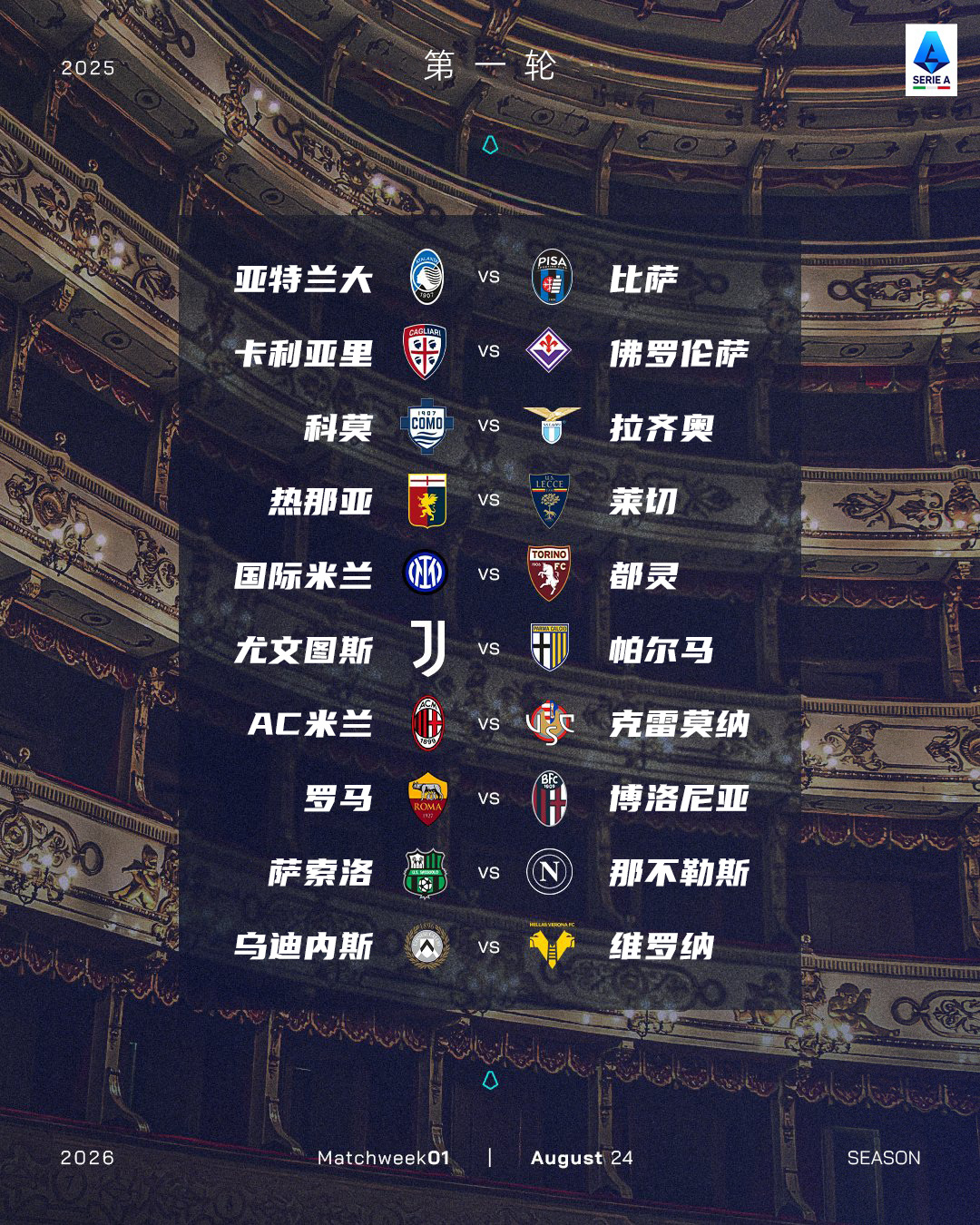 意甲2025赛季赛程表最新更新！含直播场次对应安排超实用