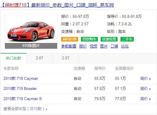 二手保时捷718价格_保时捷718油耗