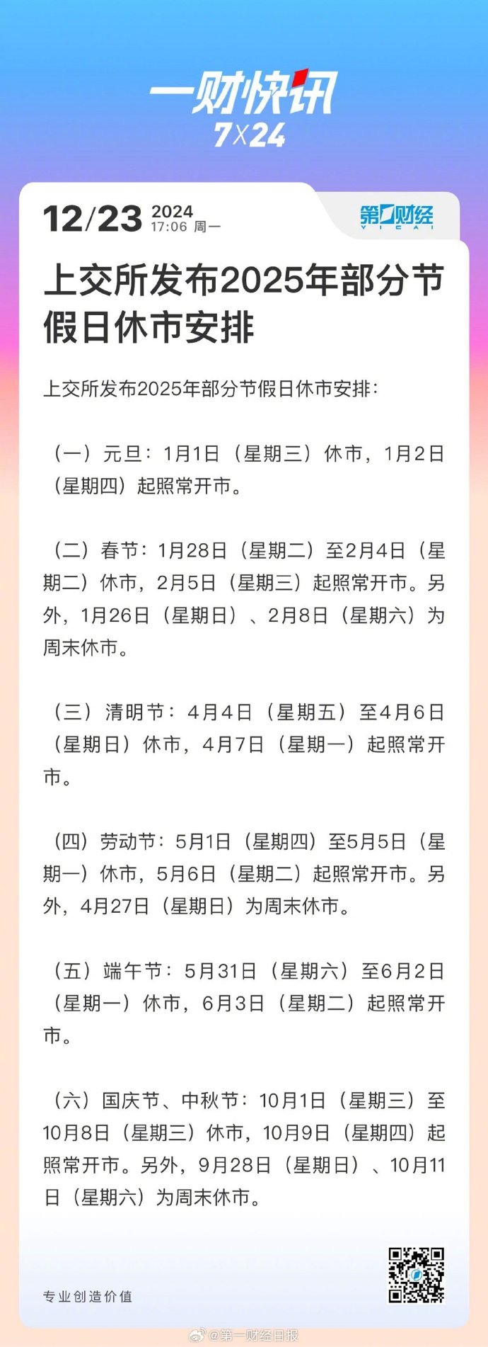2025年休市安排最新版,赶紧收藏起来吧 2025年休市安排最新版,赶紧收藏起来吧