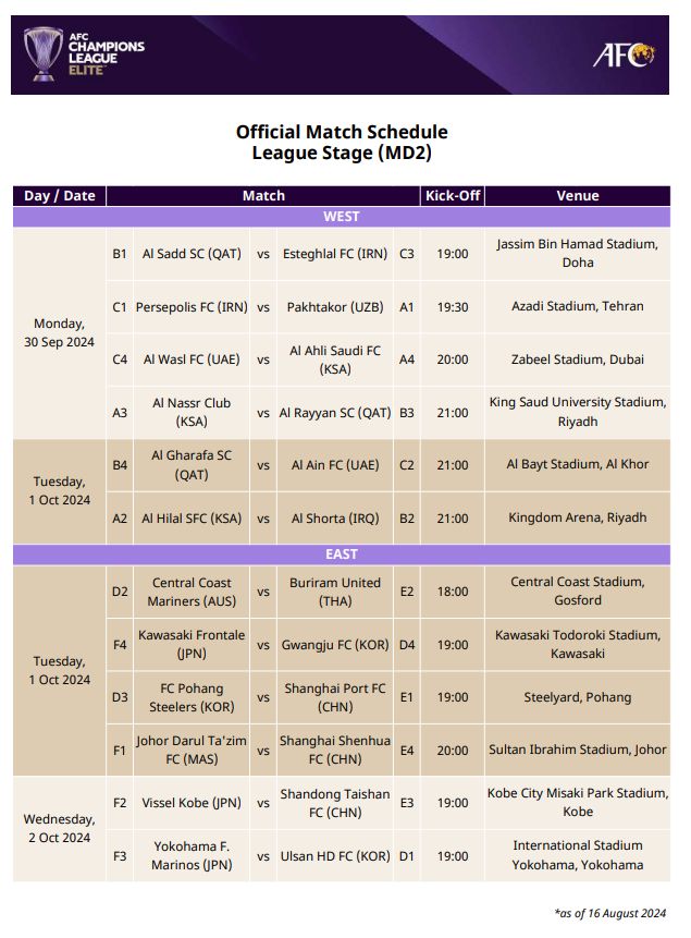 亚冠二级联赛赛程表2024年_2024-2025亚冠精英赛赛程表_2024亚冠精英赛山东泰山直播入口