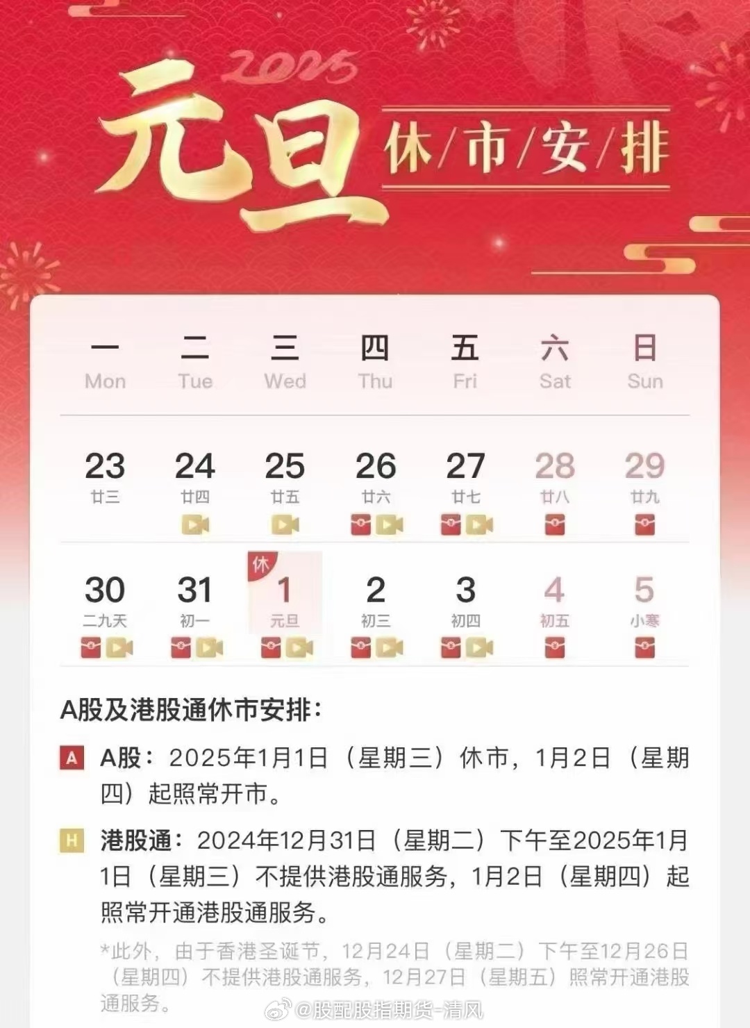 元旦A股休市时间