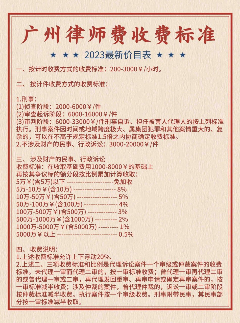 广州律师收费价目表