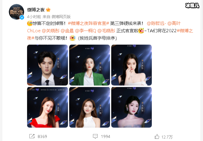 微博之夜2023年嘉宾阵容
