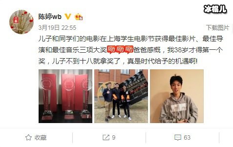 陈婷晒儿子获奖照片