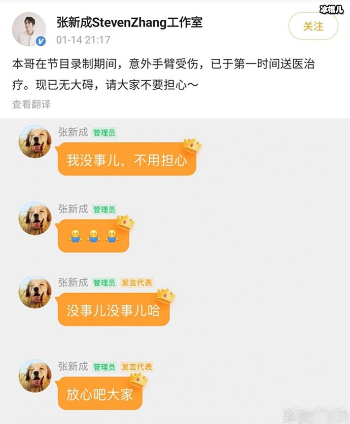 张新成工作室发文报平安