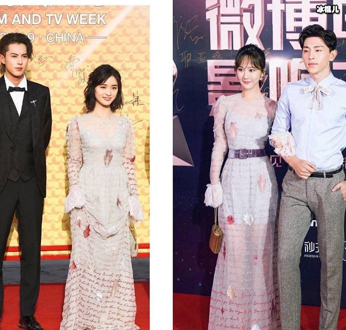 沈月和杨紫穿同款礼服照片
