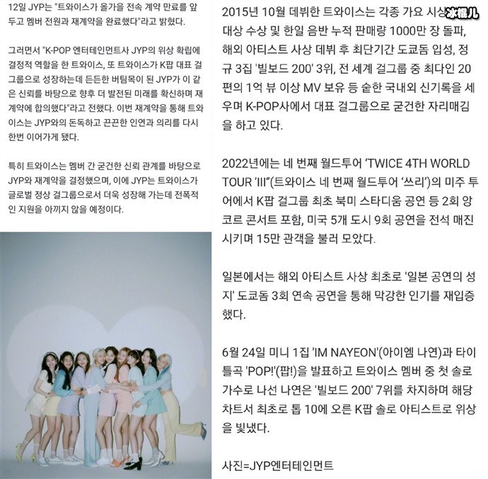 Twice确定全员续约JYP 