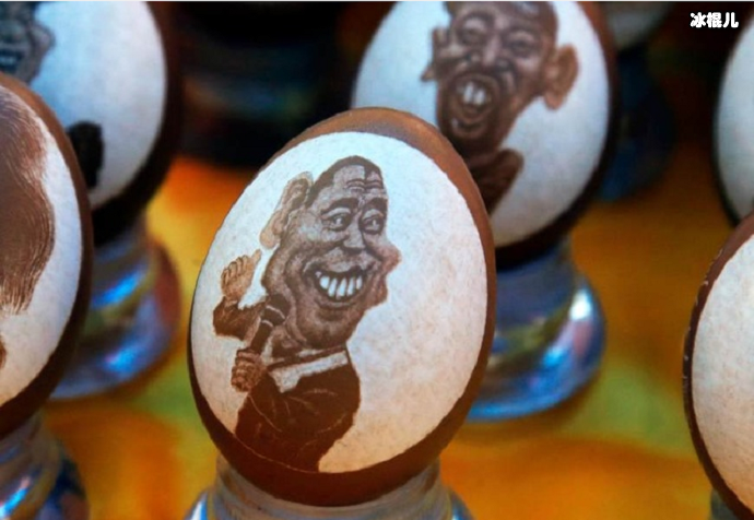 李大爷的鸡蛋画像有各种样子，有动物，有人物
