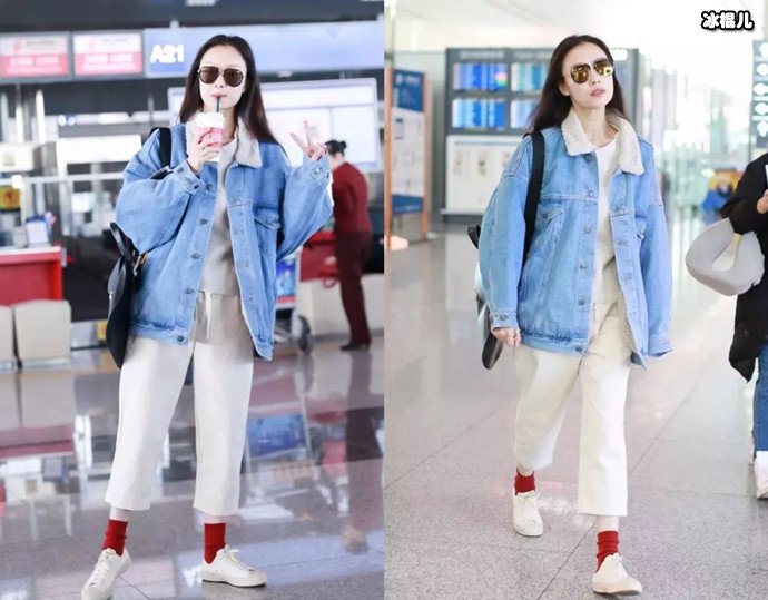 倪妮牛仔外套穿搭