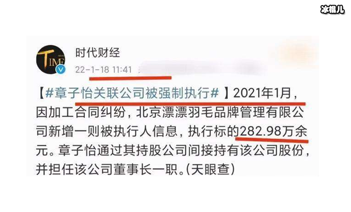 章子怡关联公司被强制执行约283万元